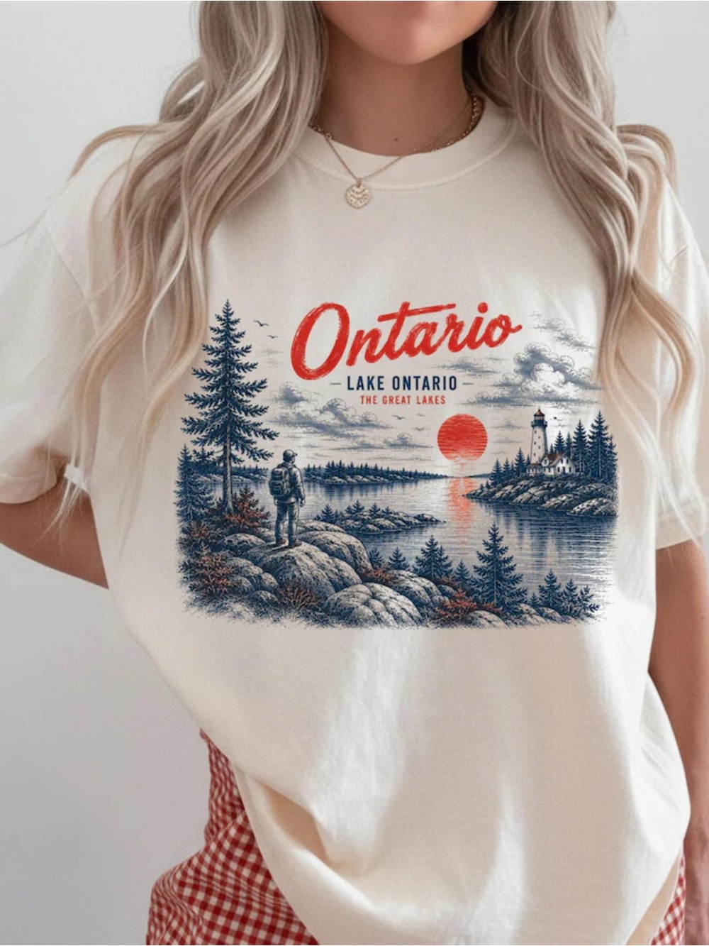 Lake Ontario Great Lakes Lighthouse Comfort Color Ivory Nature Graphic T-Shirt